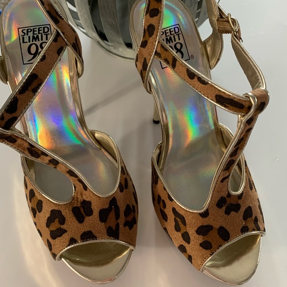 Speed Limit 98 Shoes - Leopard T-Strap Platform Heels